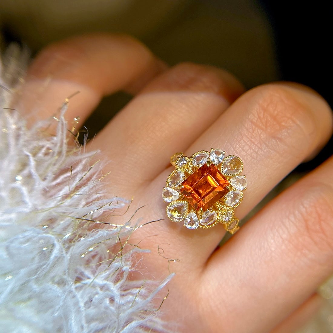 14k Gold 4.14 Ctw Natural Spessartine & Sapphire Ring - 6