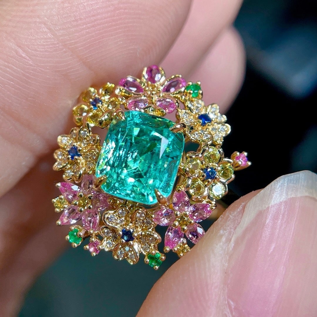 14k Gold 2.36 Ctw Natural Paraiba Tourmaline & Diamond Ring - 2
