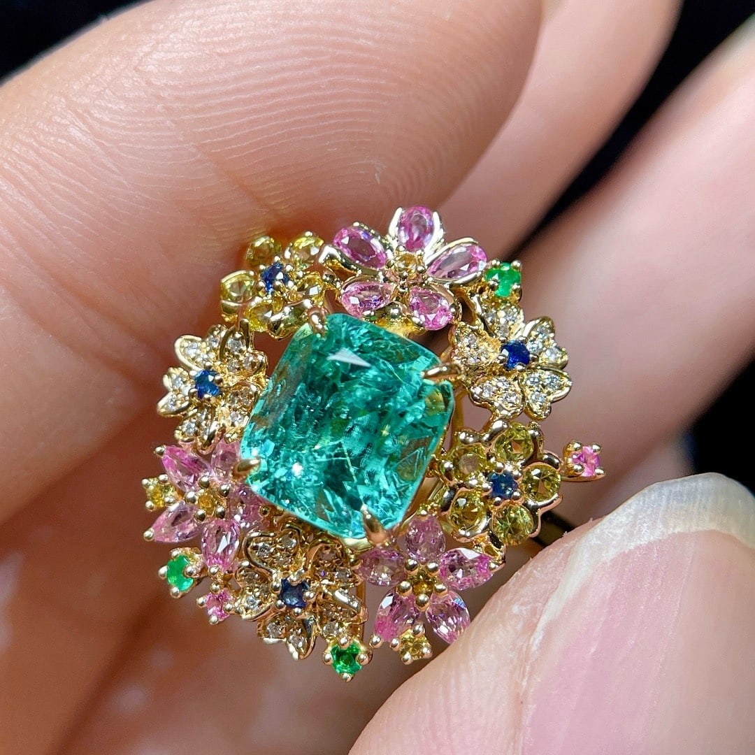 14k Gold 2.36 Ctw Natural Paraiba Tourmaline & Diamond Ring - 3