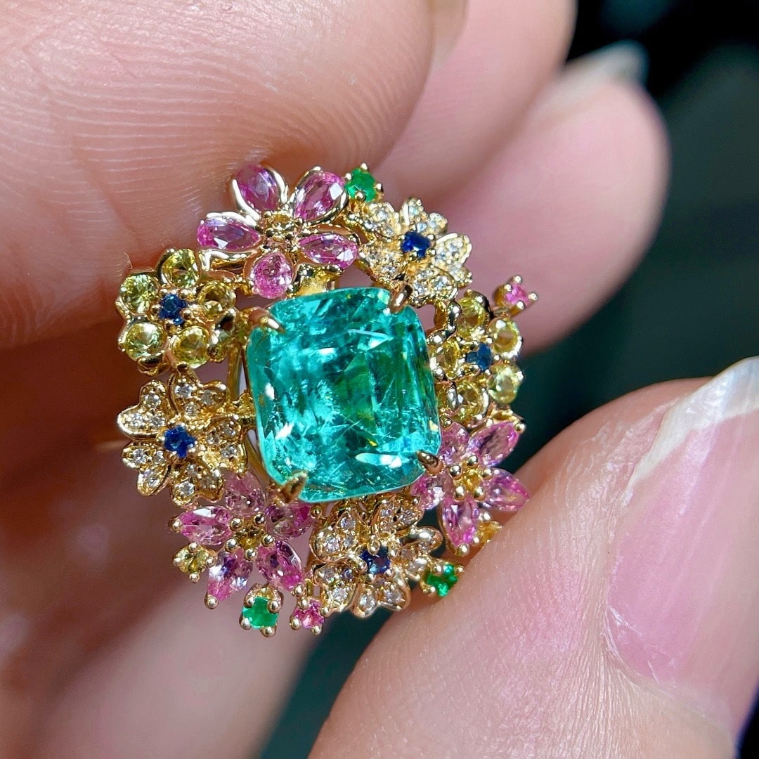 14k Gold 2.36 Ctw Natural Paraiba Tourmaline & Diamond Ring - 4