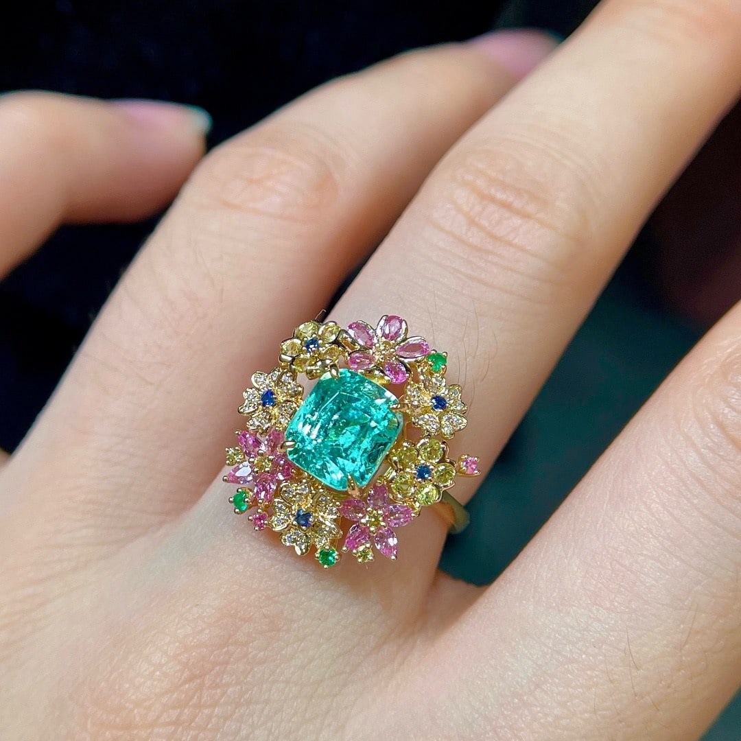 14k Gold 2.36 Ctw Natural Paraiba Tourmaline & Diamond Ring - 6