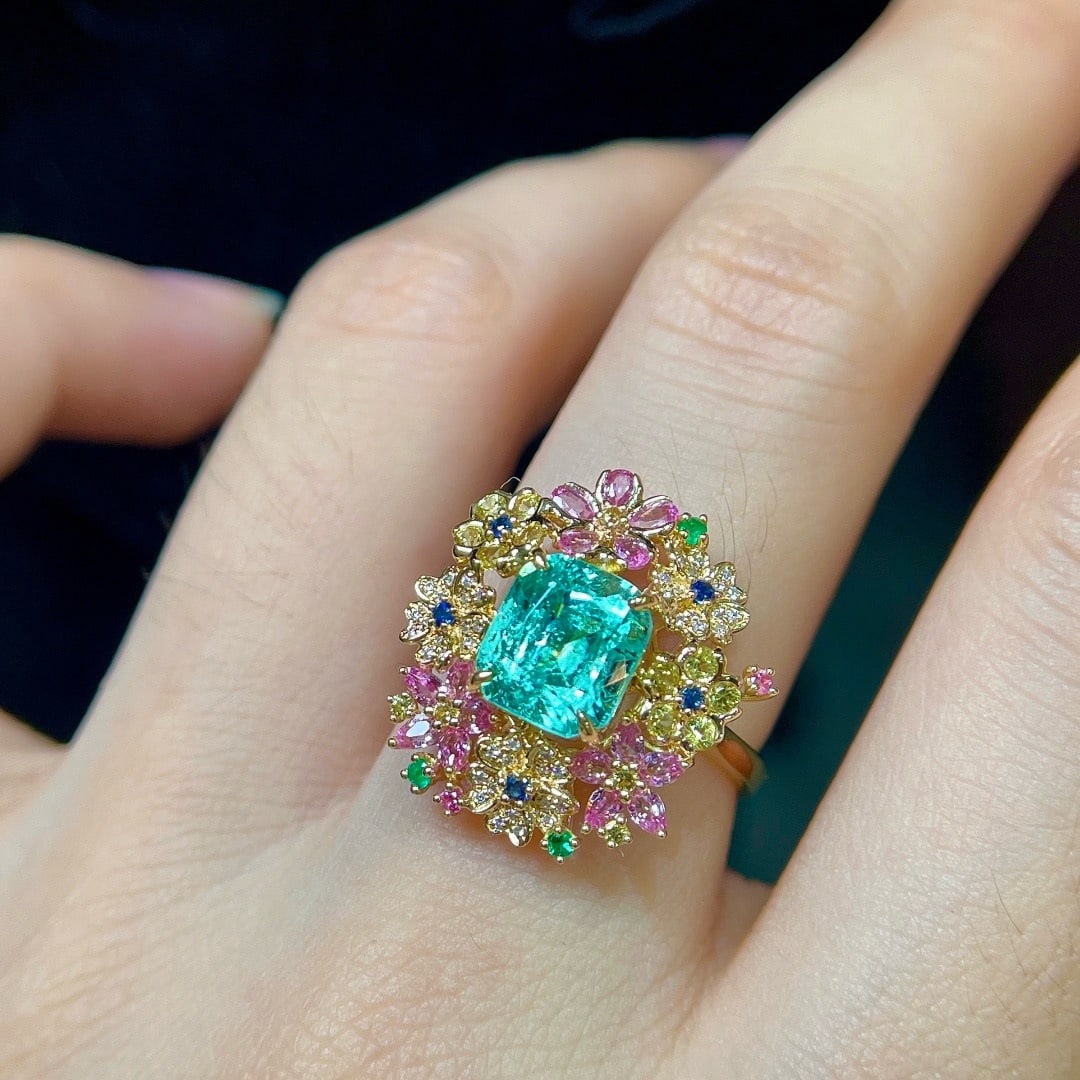 14k Gold 2.36 Ctw Natural Paraiba Tourmaline & Diamond Ring - 8