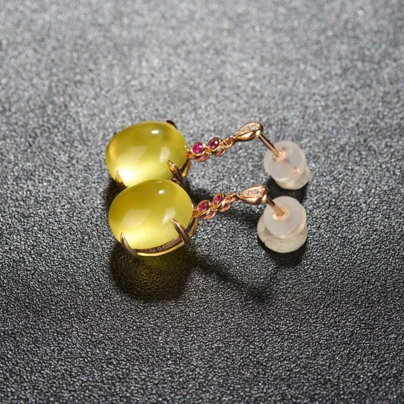 14k Gold 9.63 Ct Natural Prehnite & Diamond & Ruby Earrings - 3