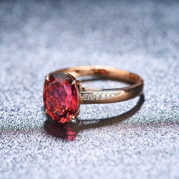 14k Gold 2.5 Ct Natural Tourmaline & Diamond Ring - 5