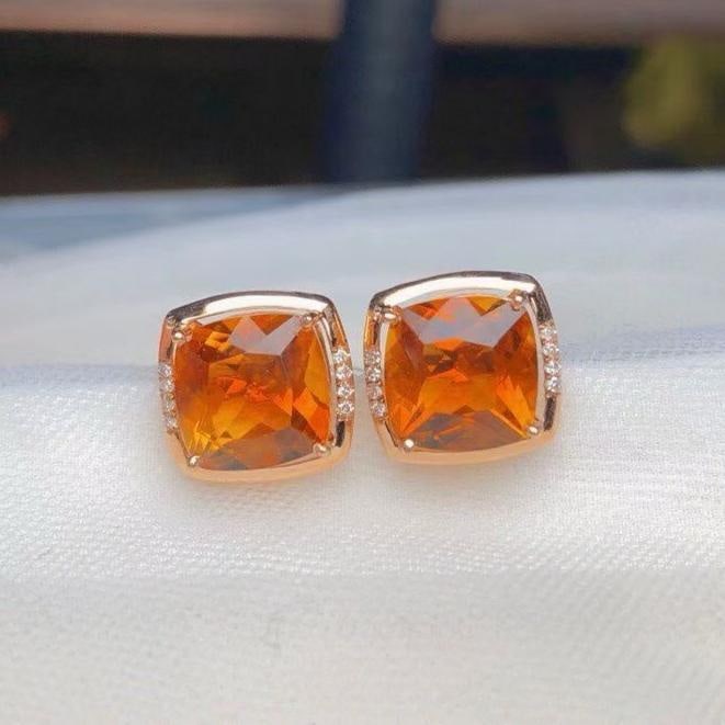 14k Gold 4.85 Ct Natural Citrine & Diamond Earrings (1 of 5)
