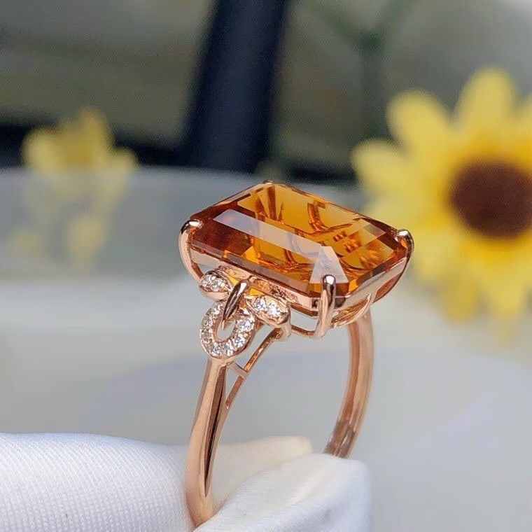 14k Gold 6.20 Ct Natural Citrine & Diamond Ring - 3