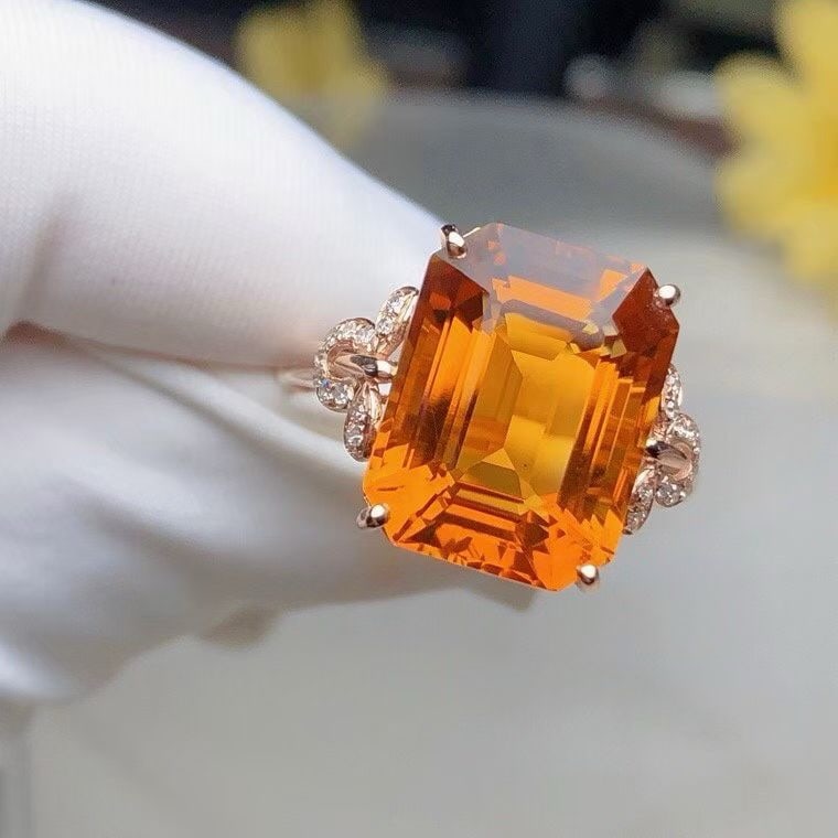 14k Gold 6.20 Ct Natural Citrine & Diamond Ring - 4
