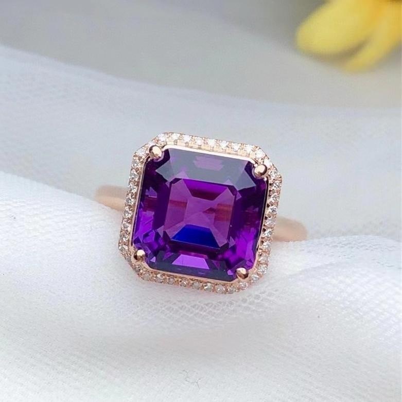 14k Gold 4.90 Ct Natural Amethyst & Diamond Ring: Ref:231186166 // gold content:14k gold // ring size:7. 25us // // main gemstone:amethyst // shape:octagonal // carat weight:4. 90ct // color:purple // treatment:natural // // adjacent gemstone 2 :