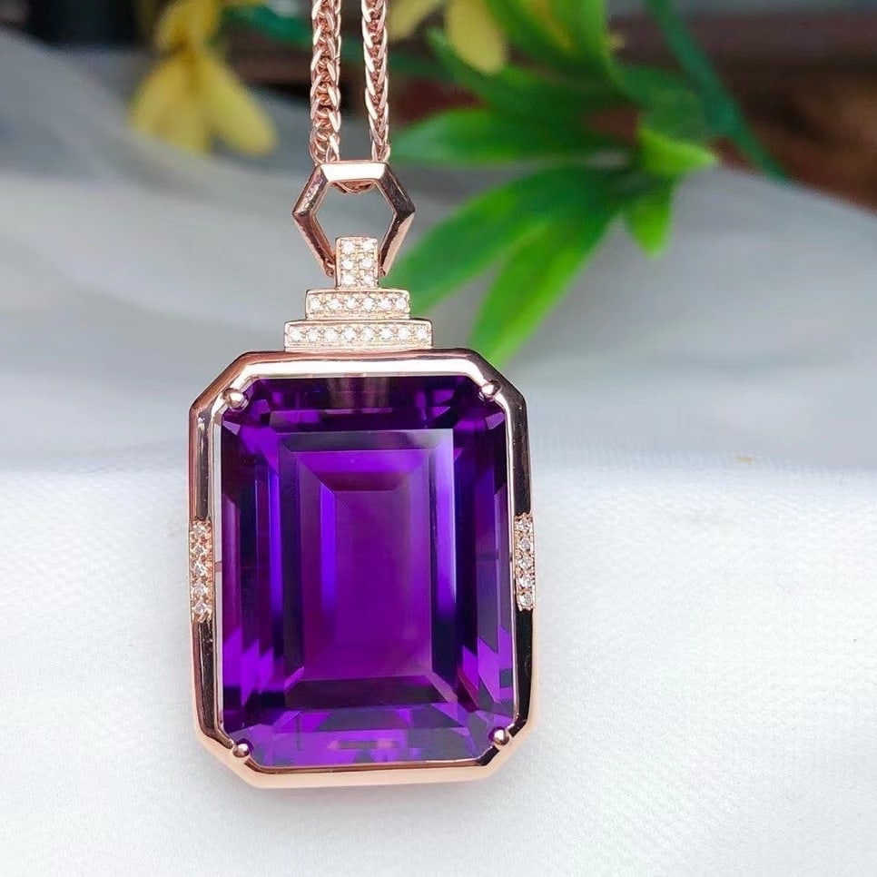 14k Gold 26.0 Ct Natural Amethyst & Diamond Pendant( Without Chain ) - 4