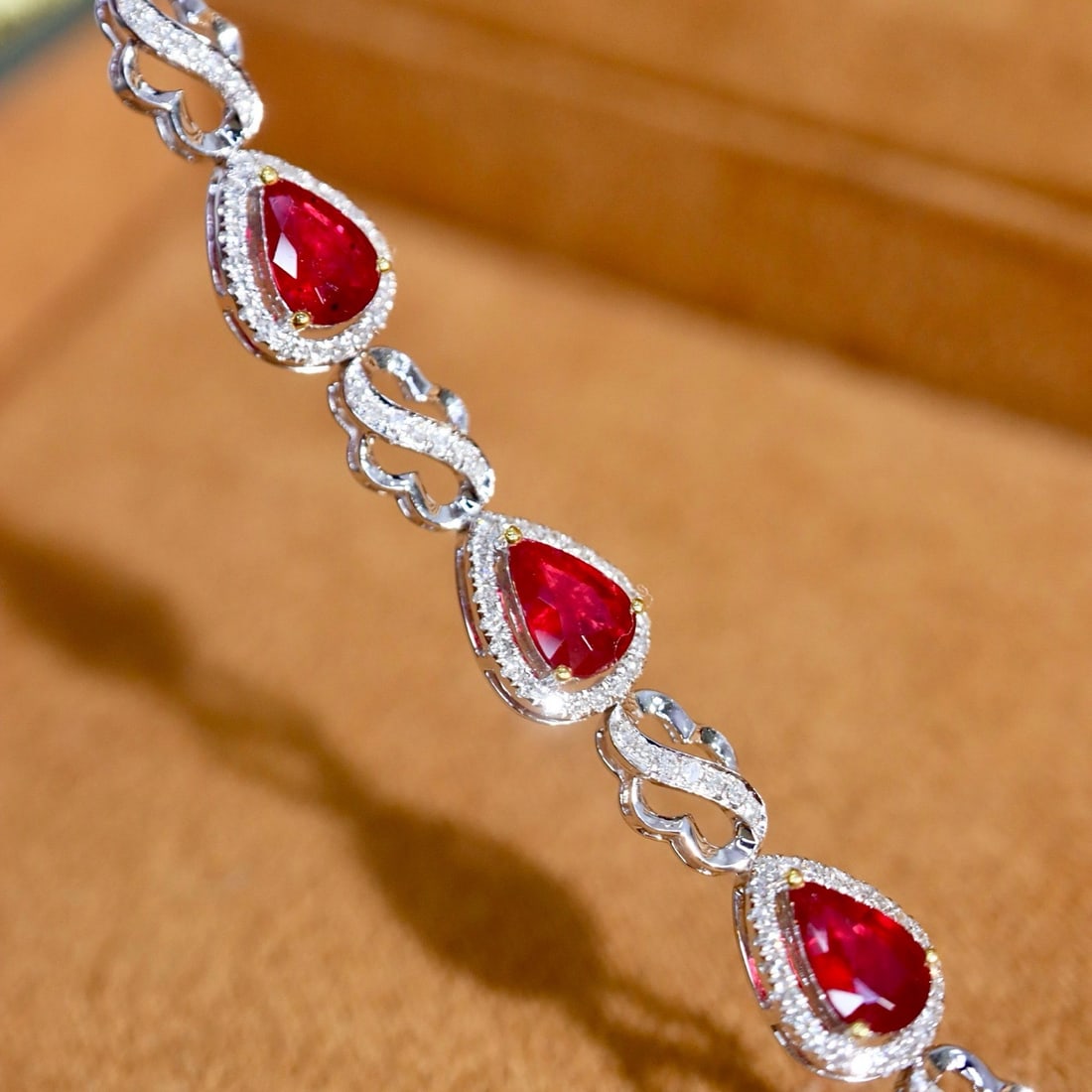 14k Gold 3.84 Ctw Natural Ruby & Diamond Bracelet - 2