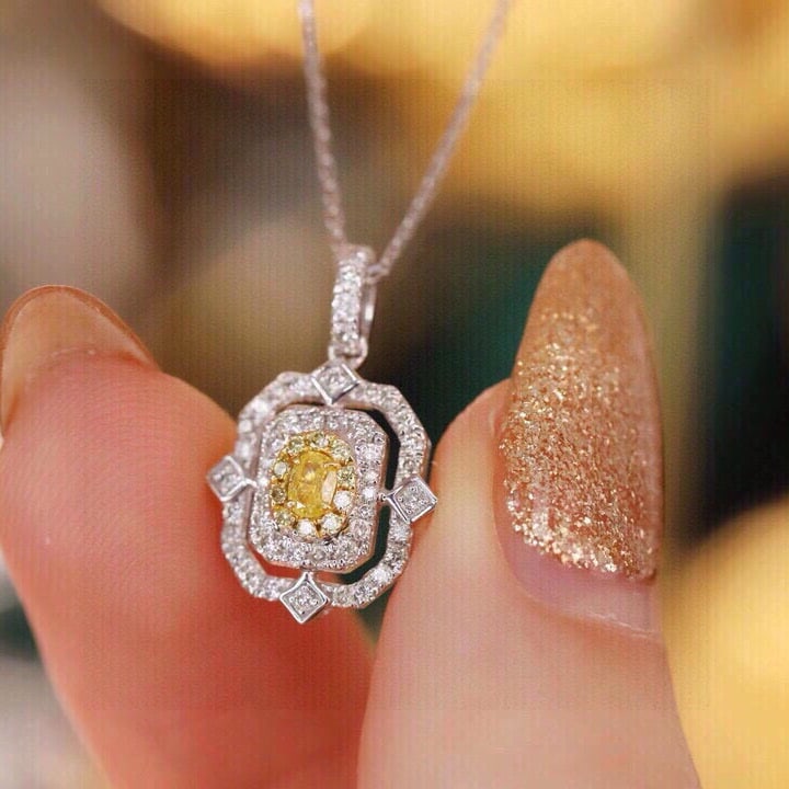 14k Gold 0.45 Ctw Natural Yellow Diamond & Diamond Necklace - 6
