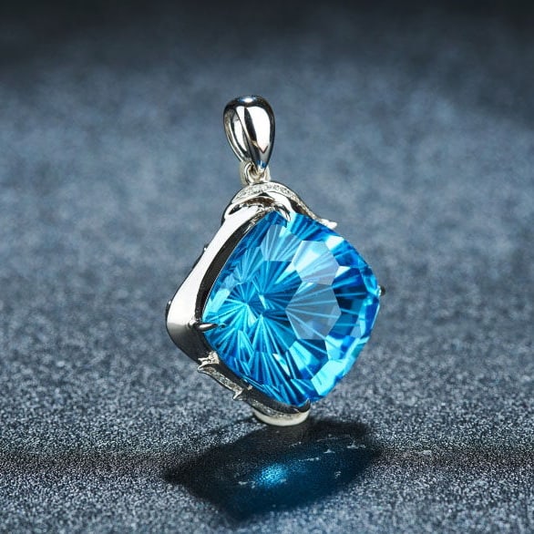 14k Gold 30 Ct Natural Topaz & Diamond Pendant( Without Chain ) - 2