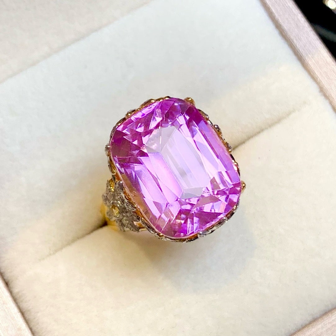 14k Gold 20.45 Ct Natural Kunzite & Diamond Ring - 5