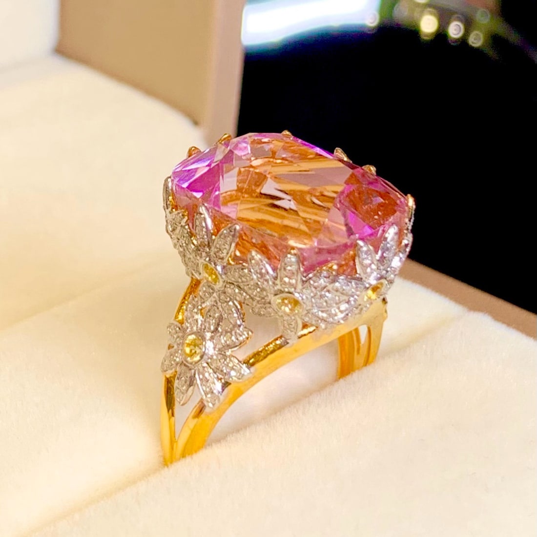14k Gold 20.45 Ct Natural Kunzite & Diamond Ring - 7