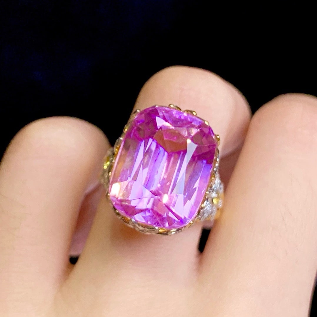 14k Gold 20.45 Ct Natural Kunzite & Diamond Ring - 8