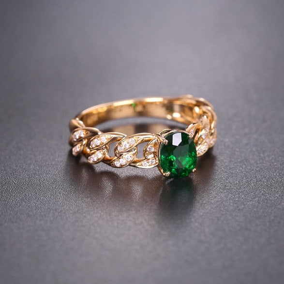14k Gold 1.18 Ctw Vivid Green Natural Tsavorite & Diamond Ring - 2