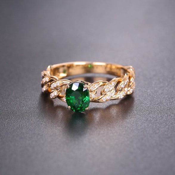 14k Gold 1.18 Ctw Vivid Green Natural Tsavorite & Diamond Ring - 3