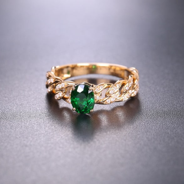 14k Gold 1.18 Ctw Vivid Green Natural Tsavorite & Diamond Ring - 5