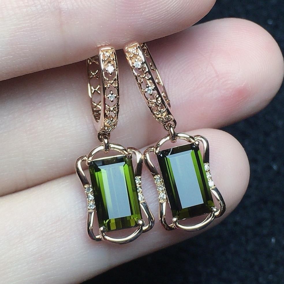 14k Gold 2.98 Ct Natural Tourmaline & Diamond Earrings: Ref:231186205 // gold content:14k gold // main gemstone:tourmaline // shape:octagonal // carat weight:2. 98ct // color:green // treatment:natural // // adjacent gemstone 2 : diamond // number of