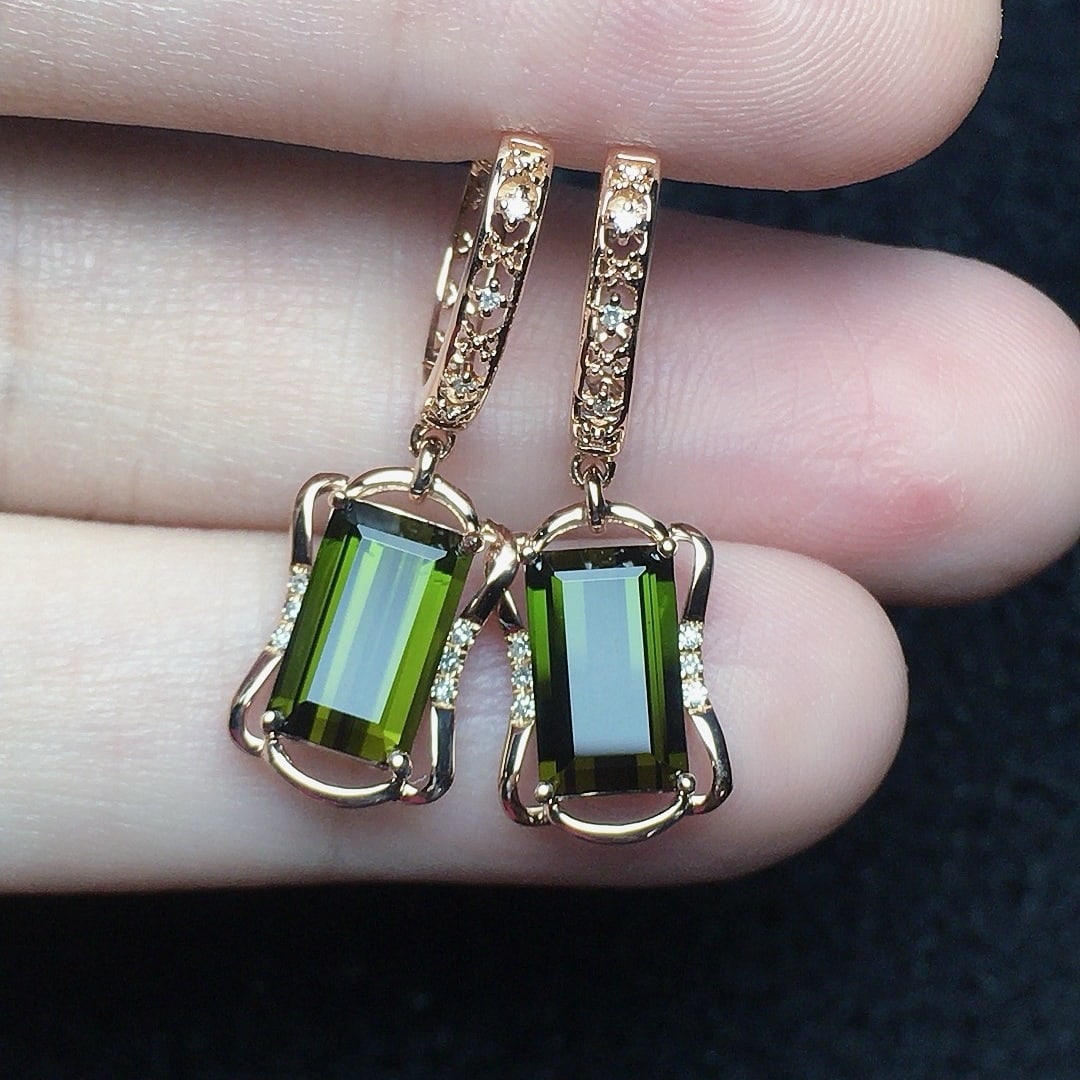 14k Gold 2.98 Ct Natural Tourmaline & Diamond Earrings - 3