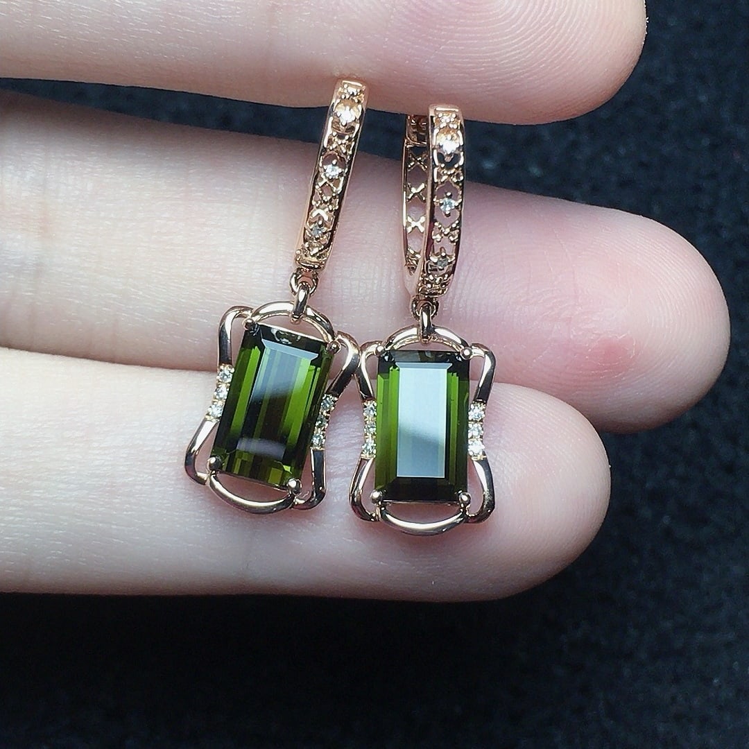 14k Gold 2.98 Ct Natural Tourmaline & Diamond Earrings - 4