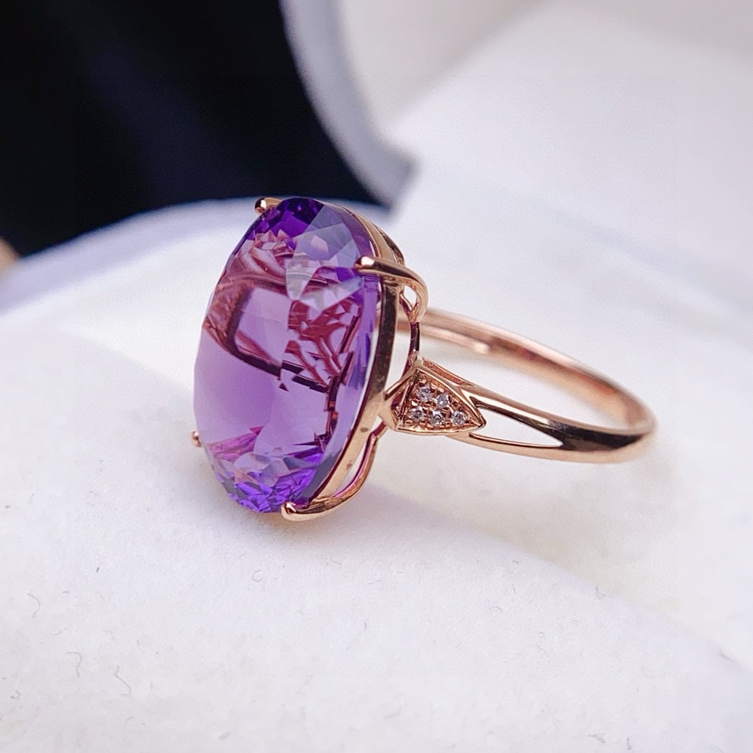 14k Gold 8.73 Ctw Natural Amethyst & Diamond Ring - 6