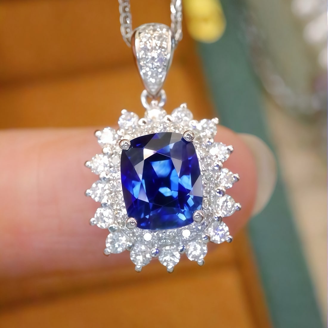 14k Gold 2.44 Ctw Natural Sapphire & Diamond Pendant( Without Chain ): Ref:231186218 // gold content:14k gold // main gemstone:sapphire // shape:cushion // carat weight:2. 01ct // color:royal blue // treatment:natural // // adjacent gemstone 2 : diamond // number of