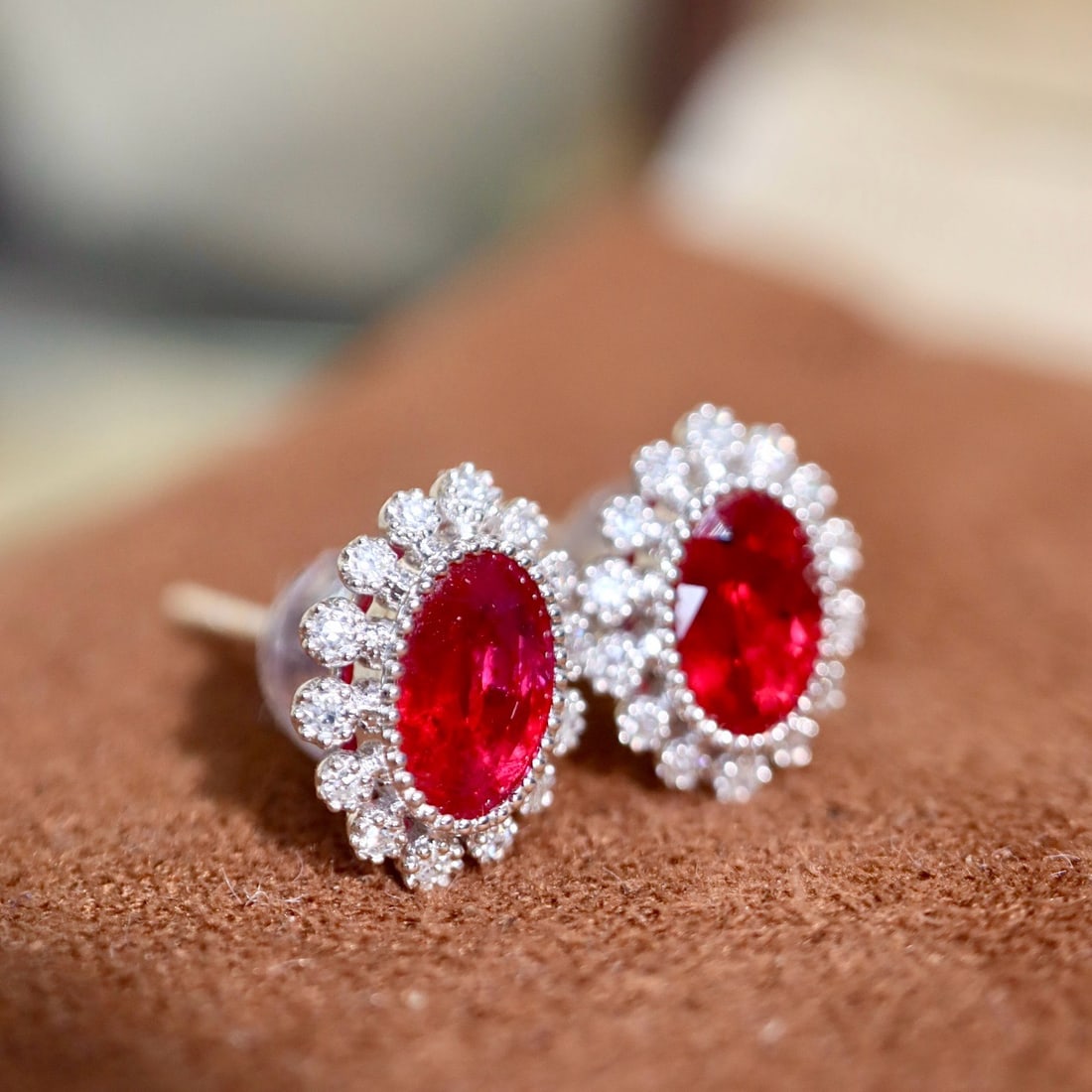 14k Gold 0.95 Ctw Vivid Red Natural Ruby & Diamond Earrings - 2