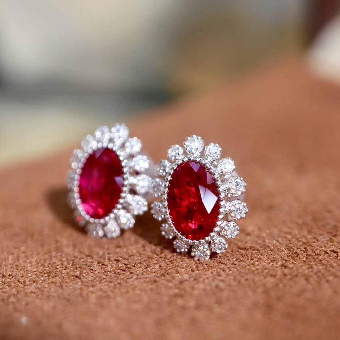 14k Gold 0.95 Ctw Vivid Red Natural Ruby & Diamond Earrings - 3