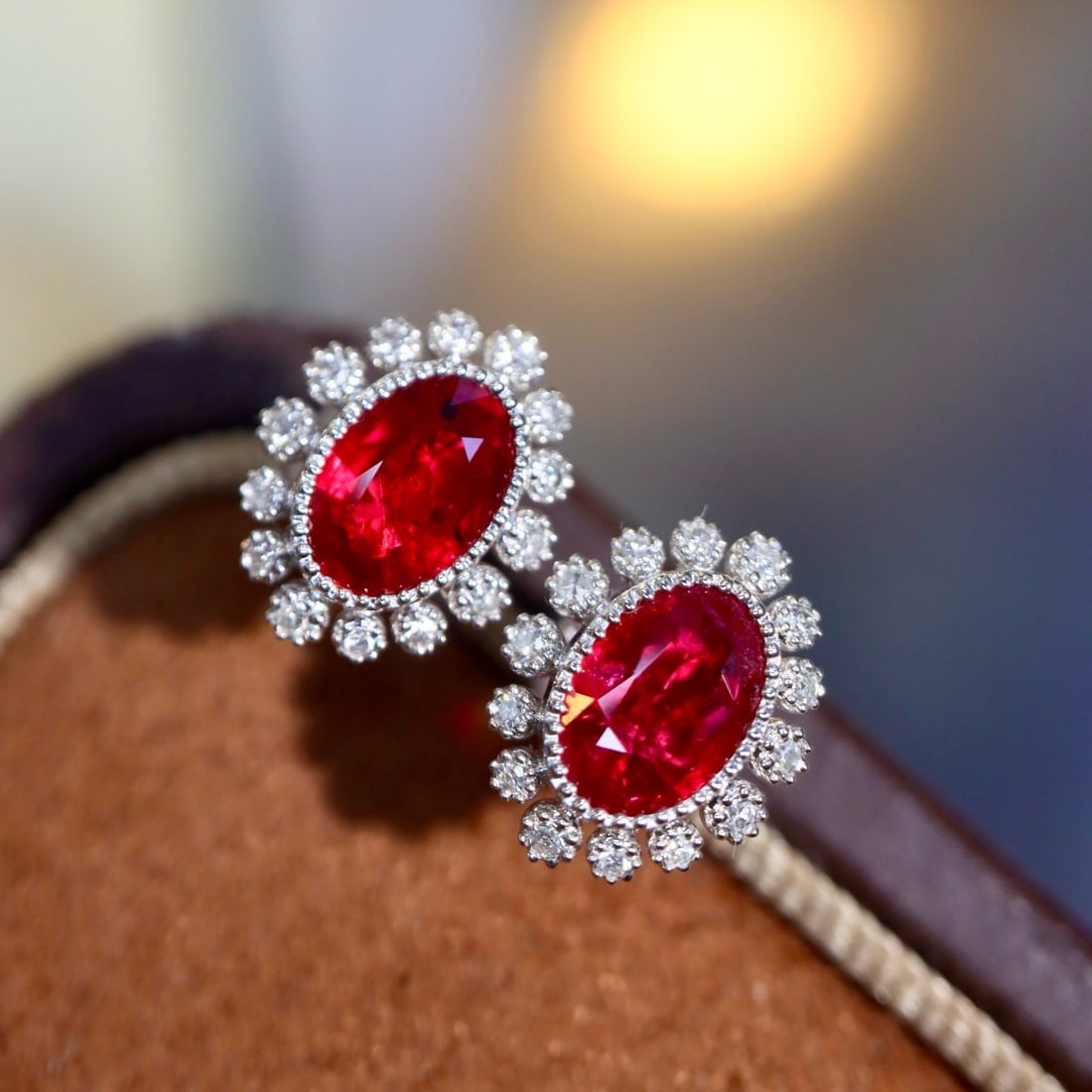 14k Gold 0.95 Ctw Vivid Red Natural Ruby & Diamond Earrings - 6