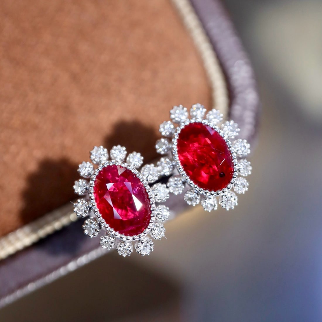 14k Gold 0.95 Ctw Vivid Red Natural Ruby & Diamond Earrings - 7
