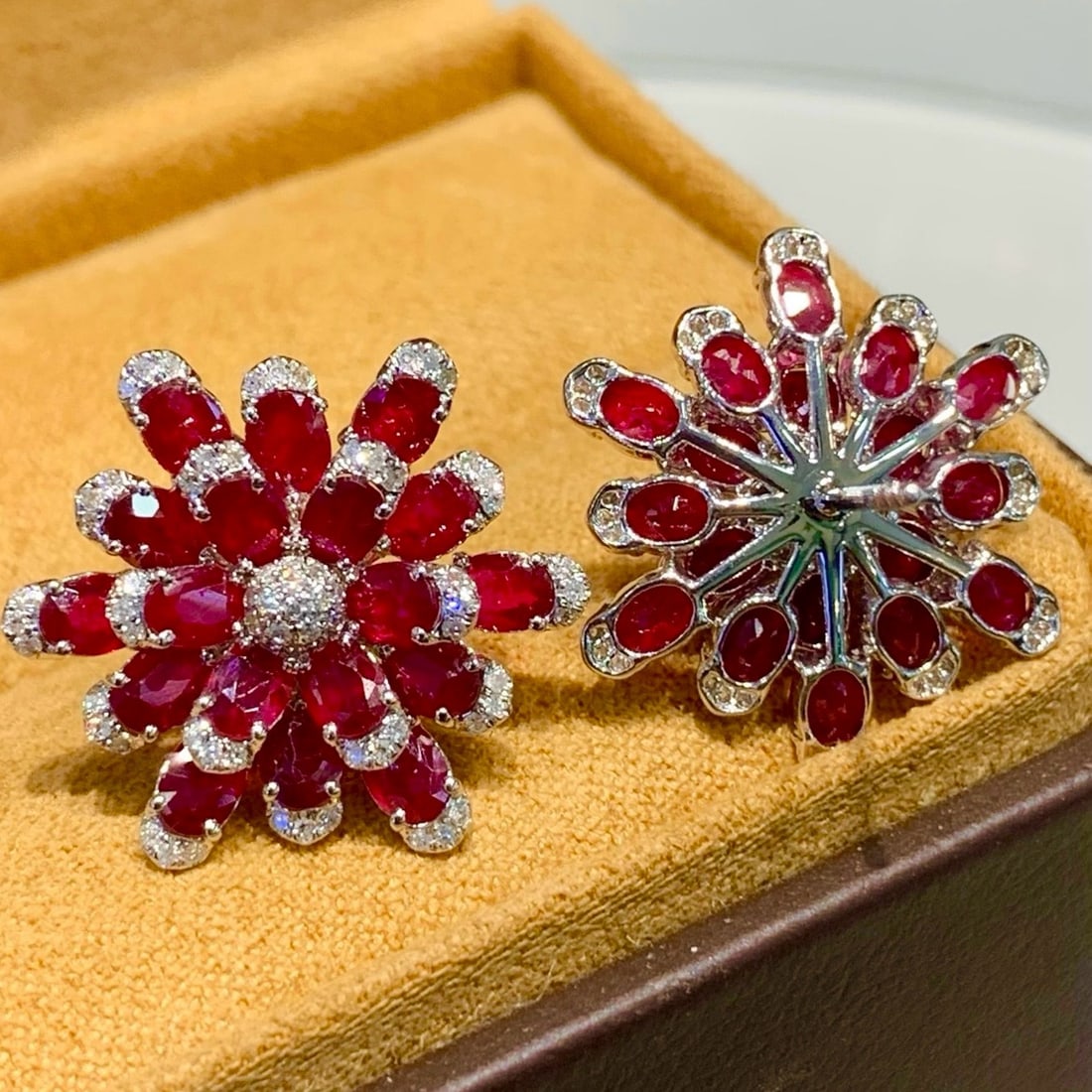 14k Gold 5.5 Ct Natural Ruby & Diamond Earrings - 3