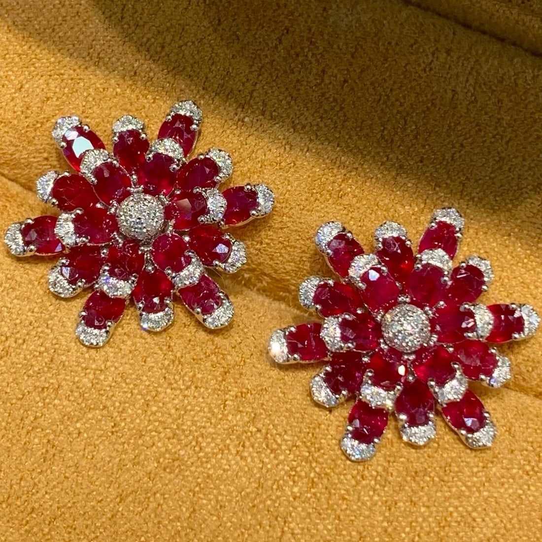 14k Gold 5.5 Ct Natural Ruby & Diamond Earrings - 5