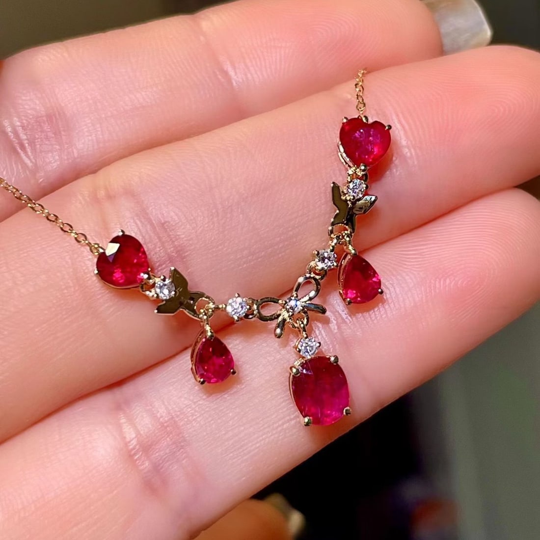 14k Gold 2.28 Ctw Natural Ruby & Diamond Necklace - 2