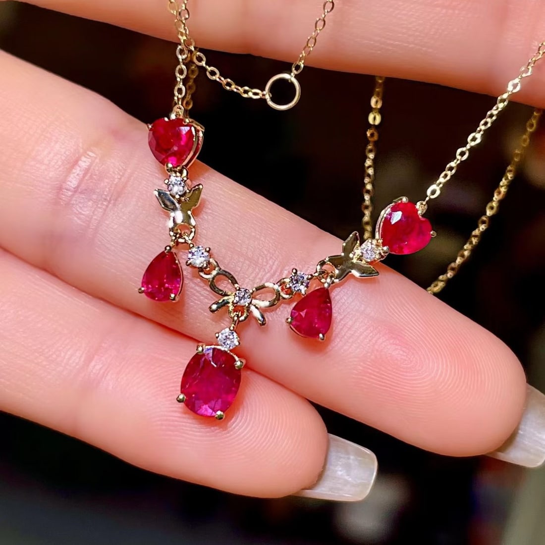 14k Gold 2.28 Ctw Natural Ruby & Diamond Necklace - 3