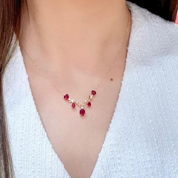 14k Gold 2.28 Ctw Natural Ruby & Diamond Necklace - 4