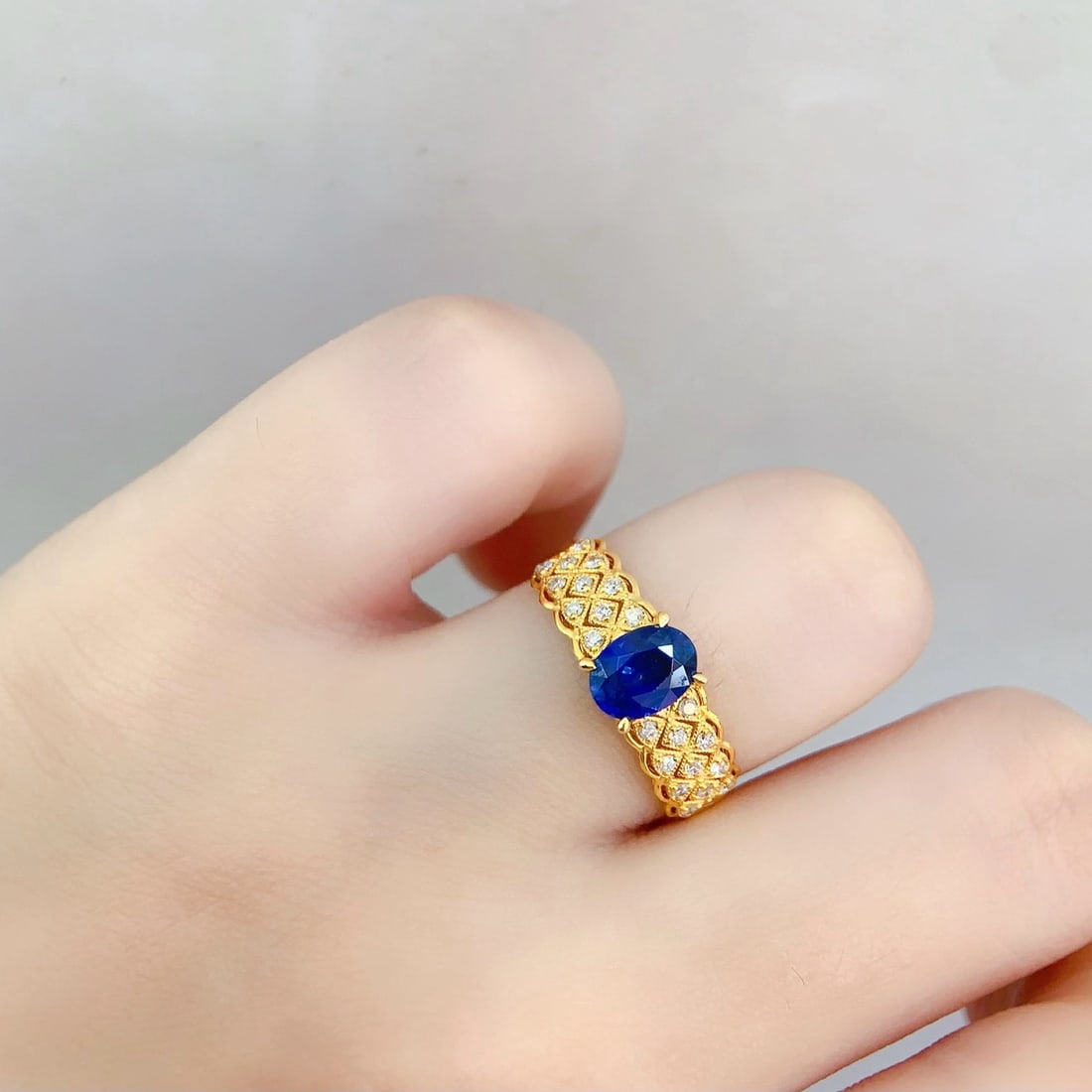 14k Gold 1 Ct Natural Sapphire & Diamond Ring - 4