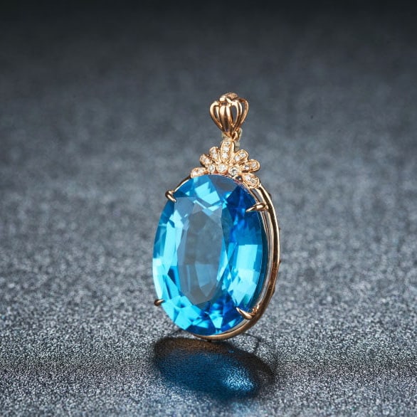 14k Gold 24.72 Ct Natural Topaz & Diamond Pendant( Without Chain ) - 3