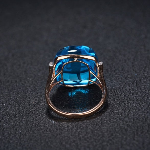 14k Gold 22.56 Ct Natural Topaz & Diamond Ring - 6