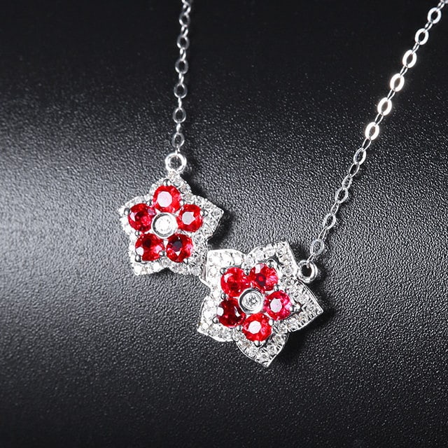 14k Gold 0.82 Ctw Natural Ruby & Diamond Necklace - 2