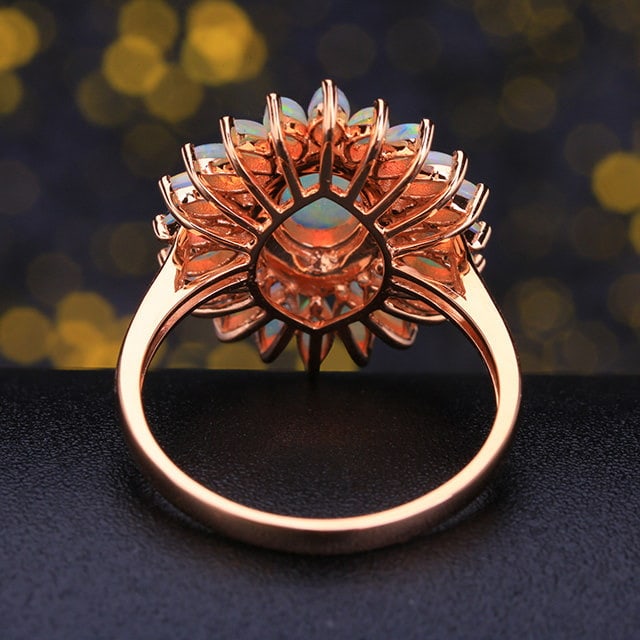 14k Gold 1.43 Ctw Natural Opal & Opal Ring - 4