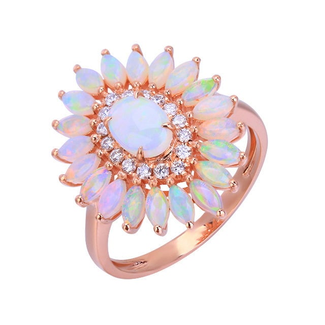 14k Gold 1.43 Ctw Natural Opal & Opal Ring - 5