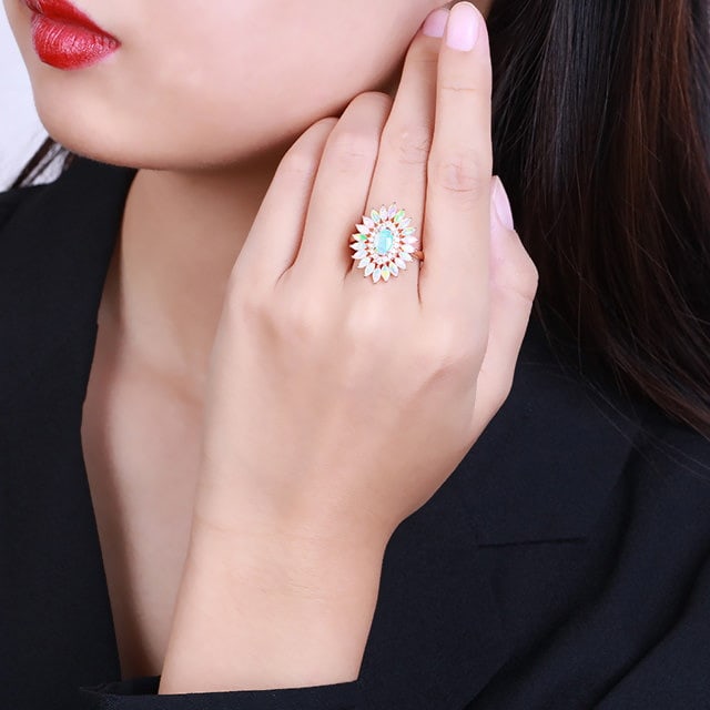 14k Gold 1.43 Ctw Natural Opal & Opal Ring - 6