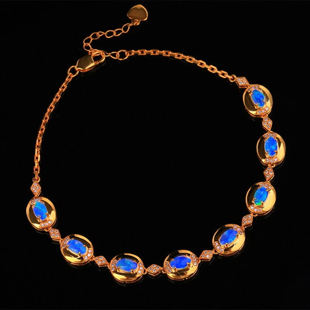 14k Gold 1.49 Ctw Natural Opal & Diamond Bracelet - 2
