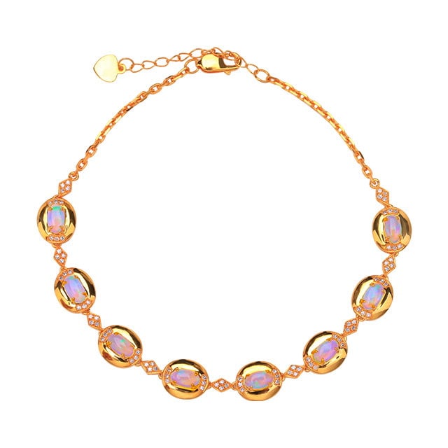 14k Gold 1.49 Ctw Natural Opal & Diamond Bracelet - 5