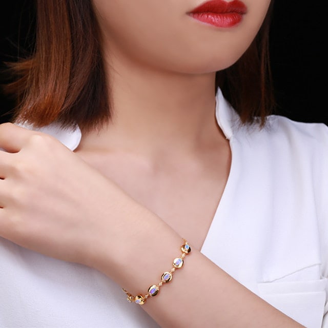 14k Gold 1.49 Ctw Natural Opal & Diamond Bracelet - 6