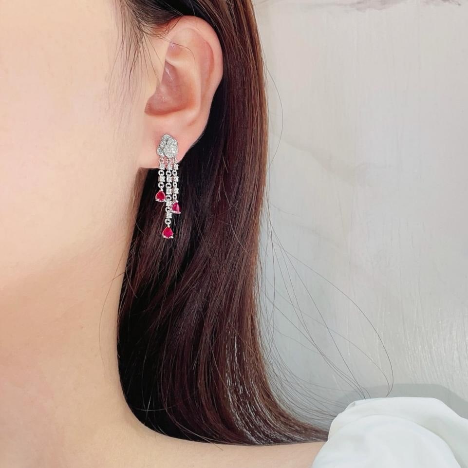 14k Gold 2.12 Ctw Natural Ruby & Diamond Earrings - 2