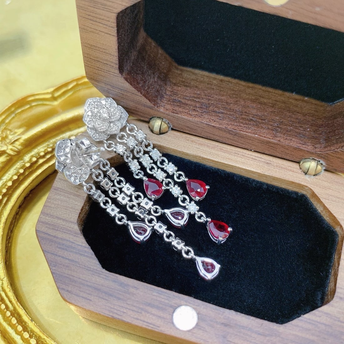 14k Gold 2.12 Ctw Natural Ruby & Diamond Earrings - 3
