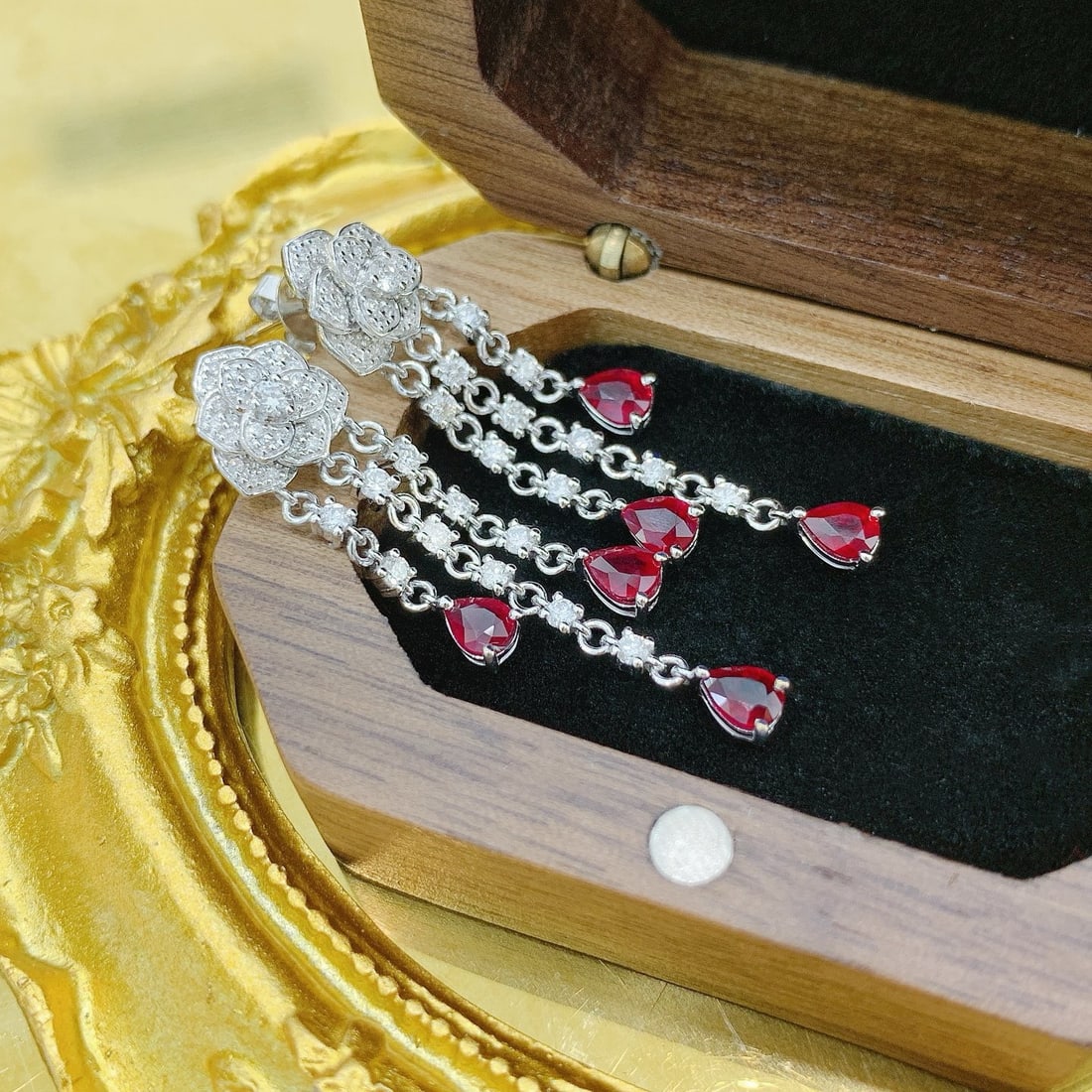 14k Gold 2.12 Ctw Natural Ruby & Diamond Earrings - 4