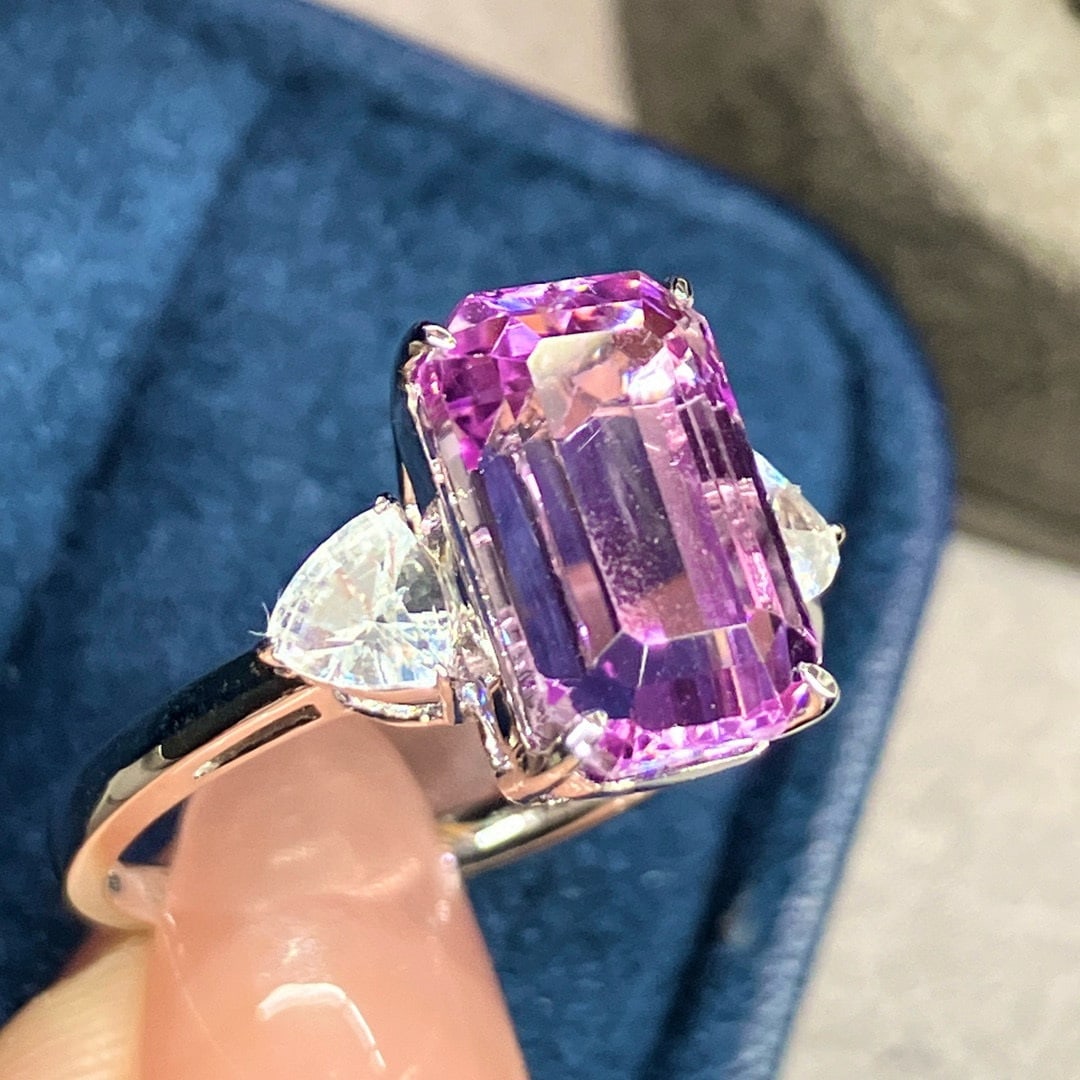 14k Gold 5.78 Ctw Natural Kunzite & Sapphire Ring - 5